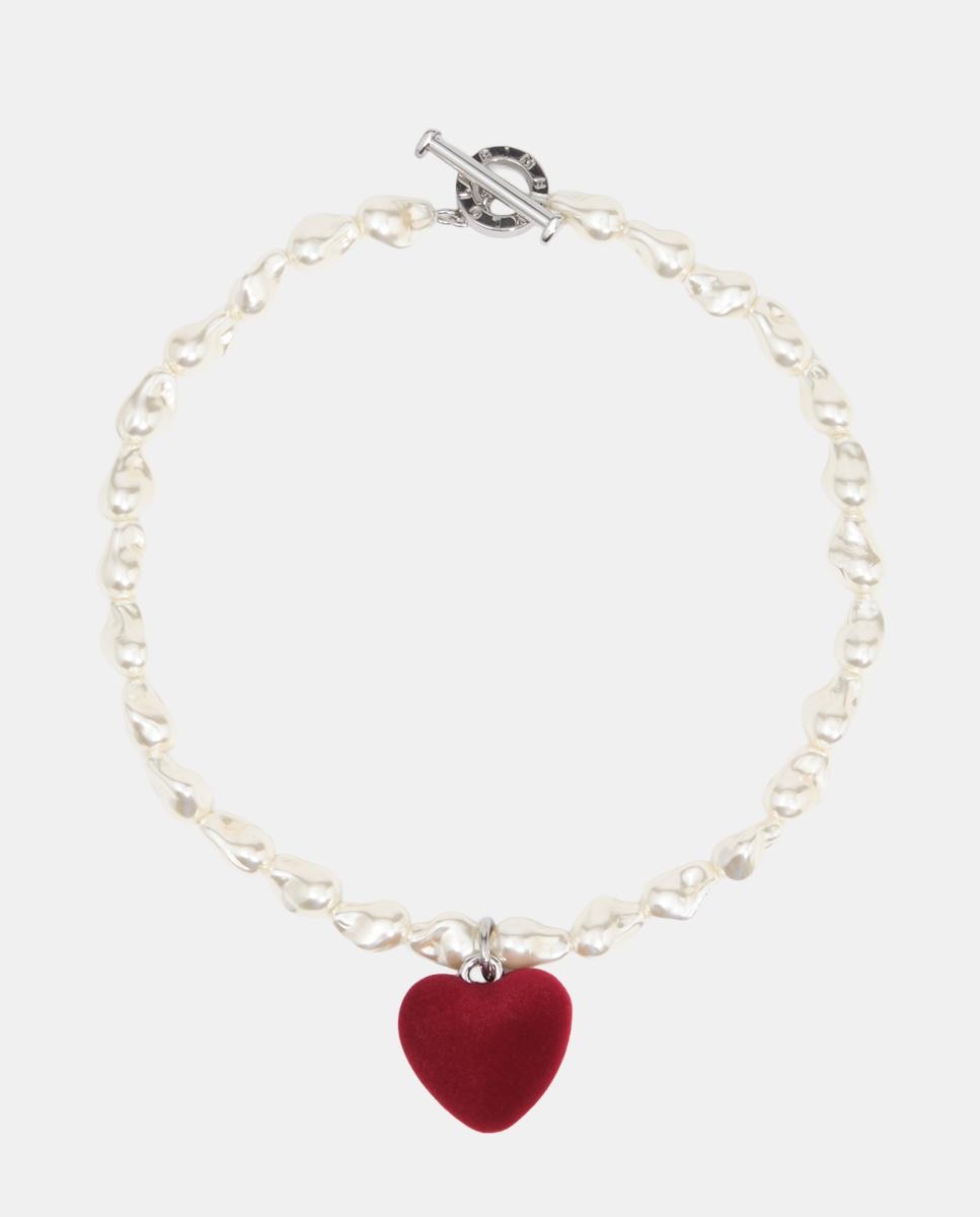 Collar perlas corazón flocado - Bimba y Lola - Rojo Rojo-1