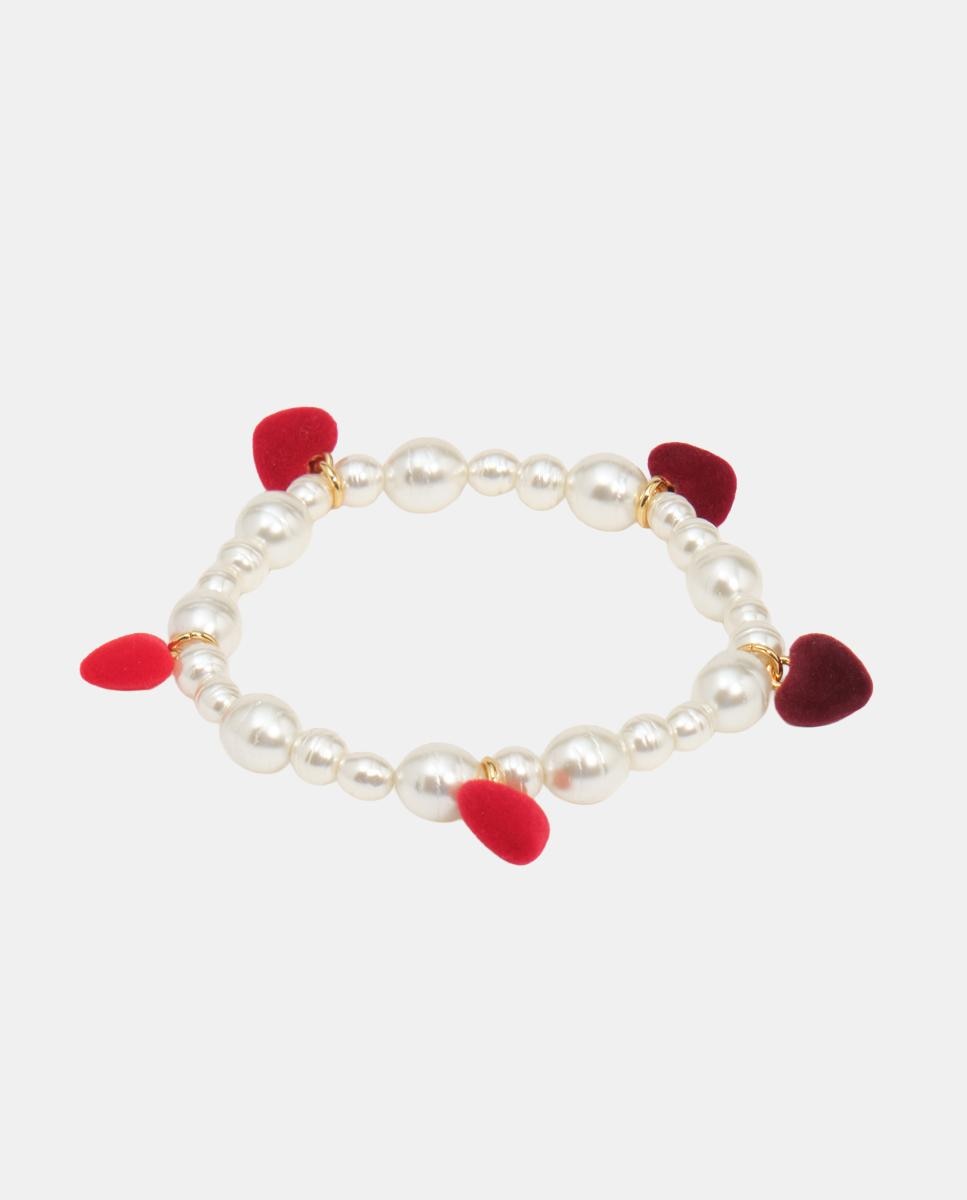 Pulsera elástica perlas corazones flocado - Bimba y Lola - Rojo Rojo-1