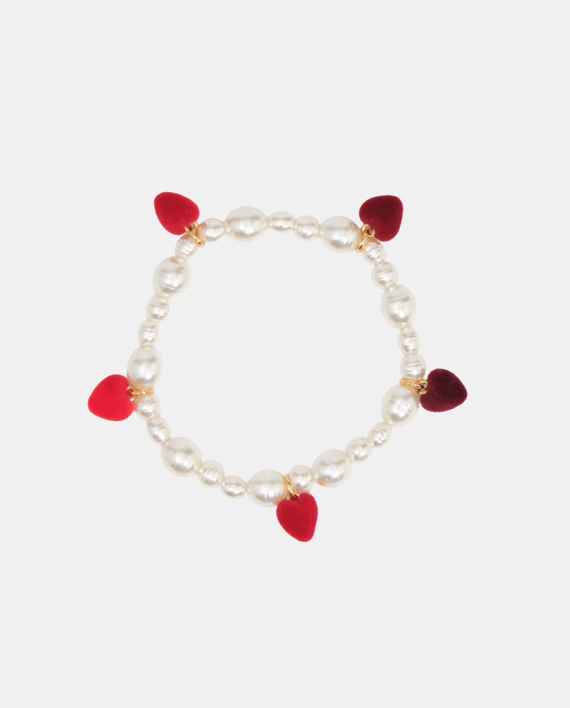 Pulsera elástica perlas corazones flocado - Bimba y Lola - Rojo Rojo-2