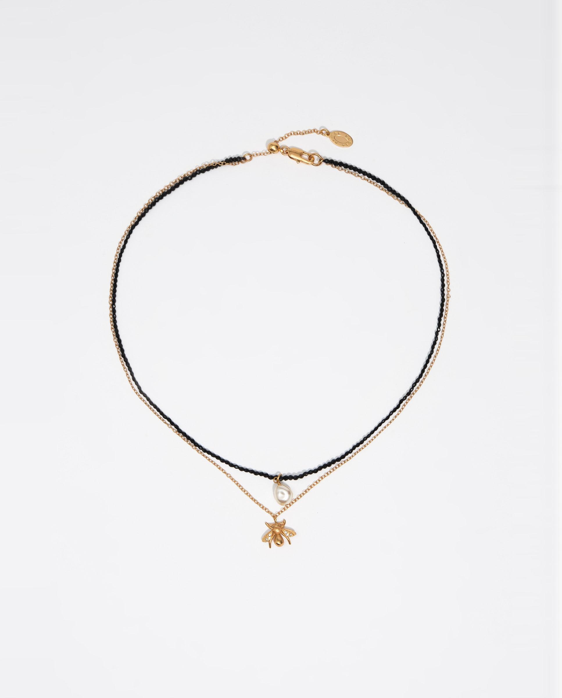 Imagen 0 de Collar doble cadena cristales abeja envejecido Dorado