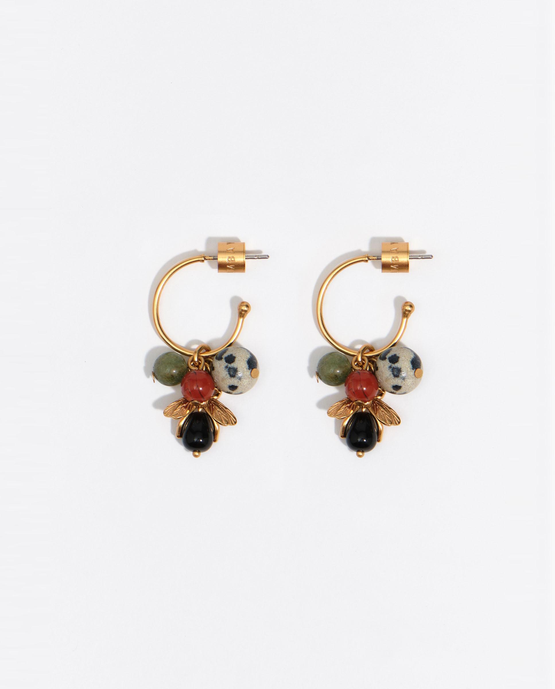 Imagen 0 de Pendientes aro mediano piedras y abeja Dorado