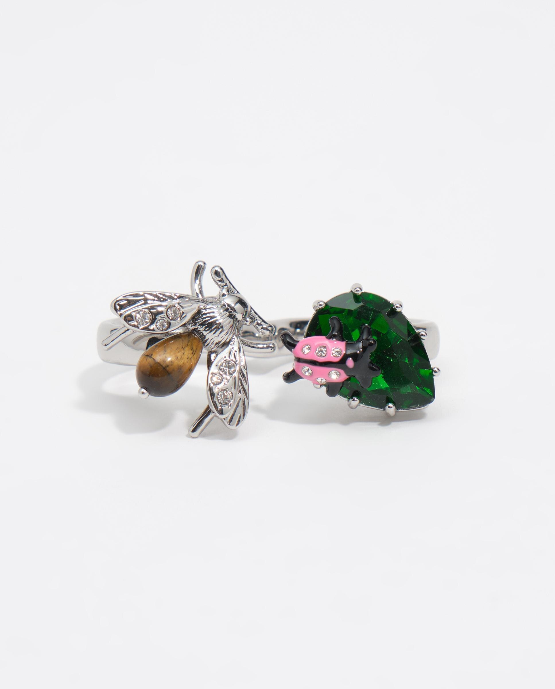 Anillo doble cristales y abeja - Bimba y Lola - Plateado Plateado-2