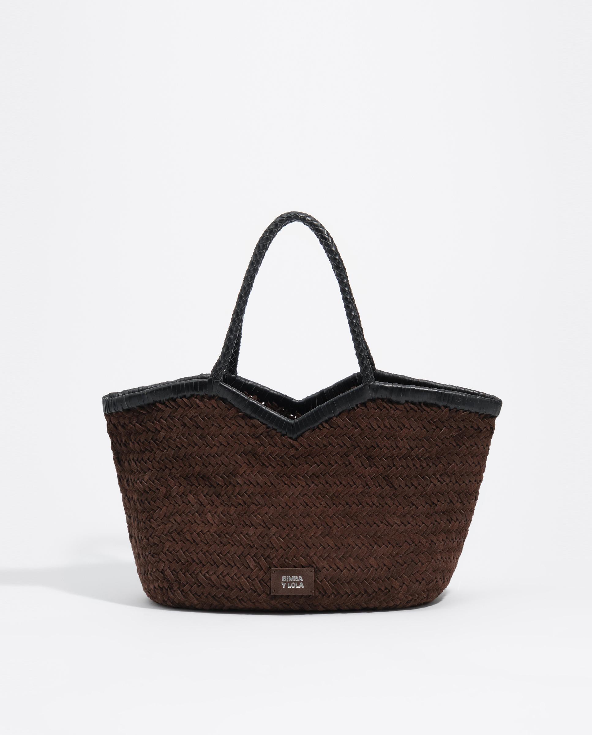 Imagen 0 de Bolso de hombro de mujer grande piel trenzada Marrón chocolate