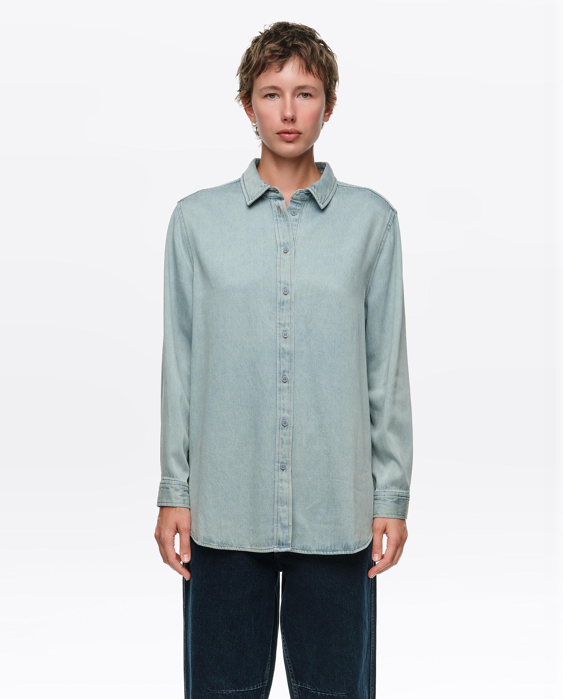 Imagen 0 de Camisa de mujer denim fluida recta Azul claro