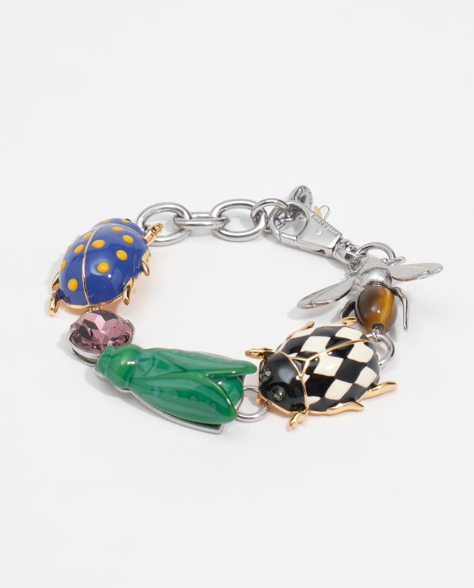 Imagen 0 de Pulsera de eslabones escarabajos esmaltados y abeja plateada Plateado