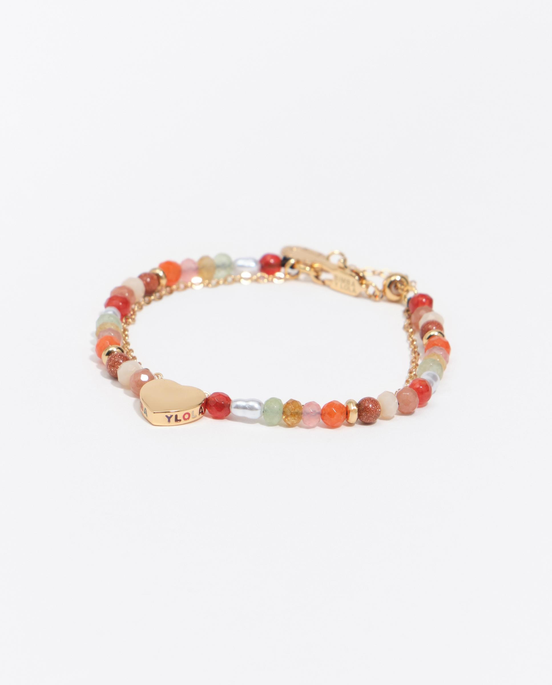Pulsera doble cadena corazón logo piedras - Bimba y Lola - Dorado Dorado-1