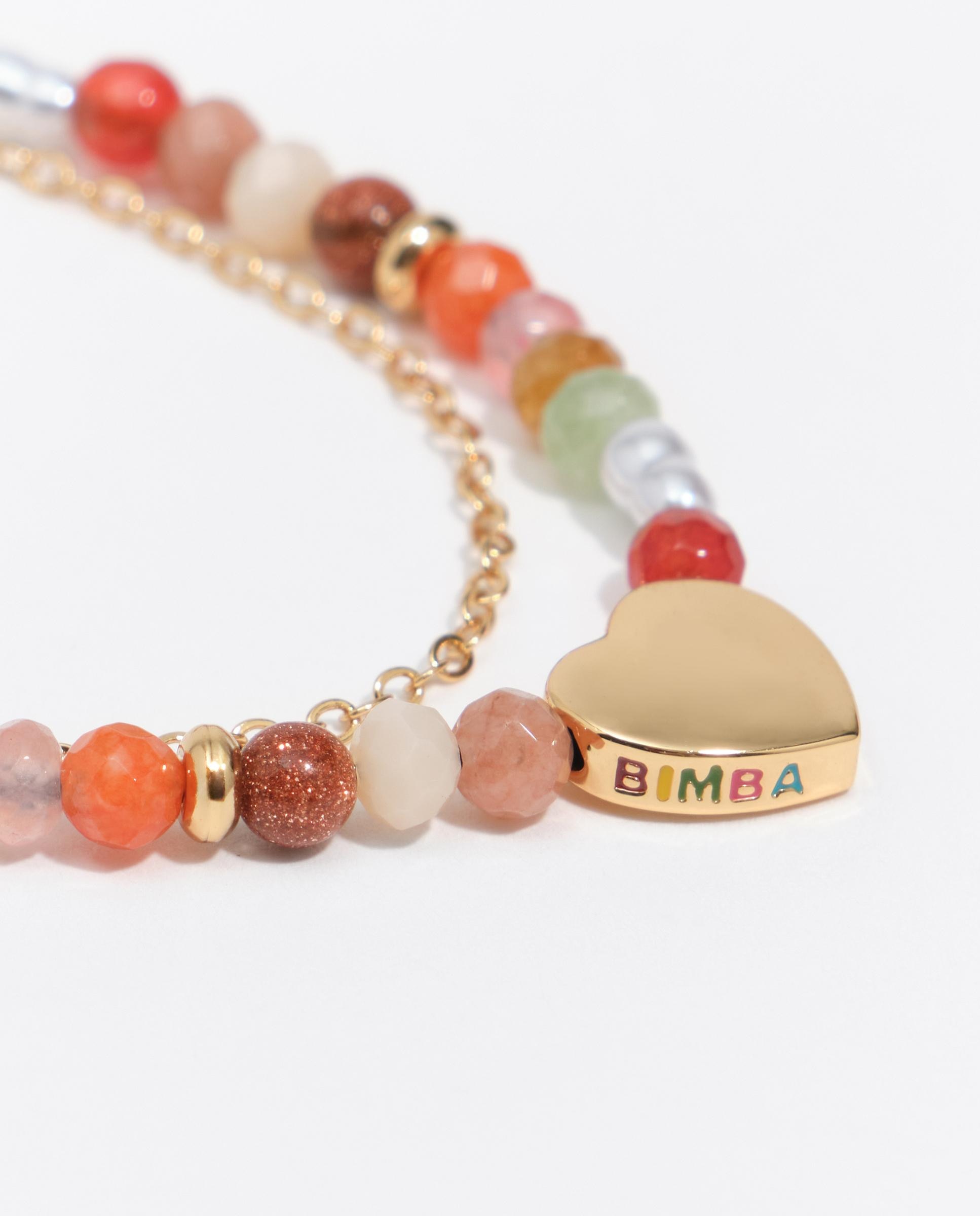 Pulsera doble cadena corazón logo piedras - Bimba y Lola - Dorado Dorado-2