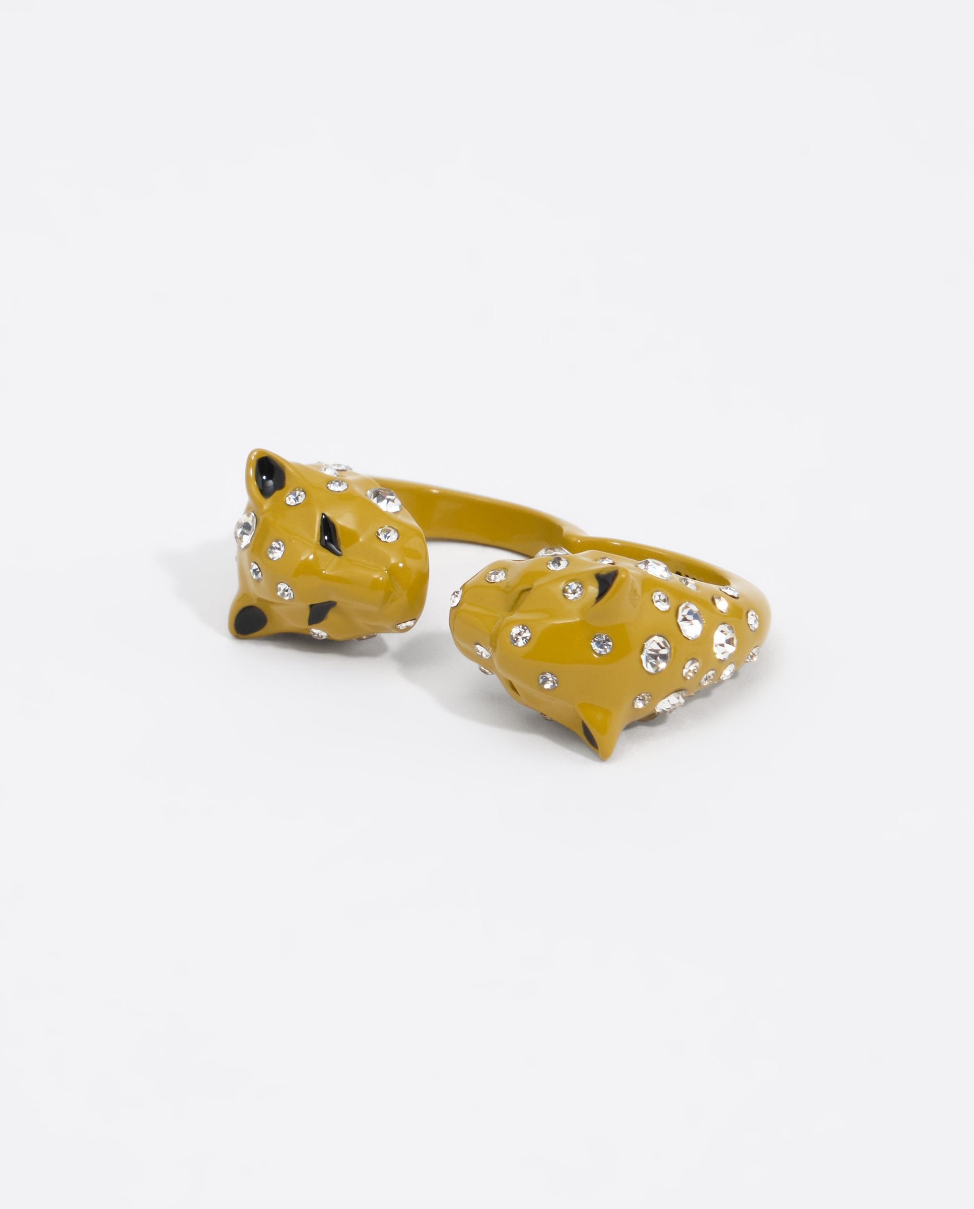 Imagen 0 de Anillo doble cabezas pantera dorado Mostaza