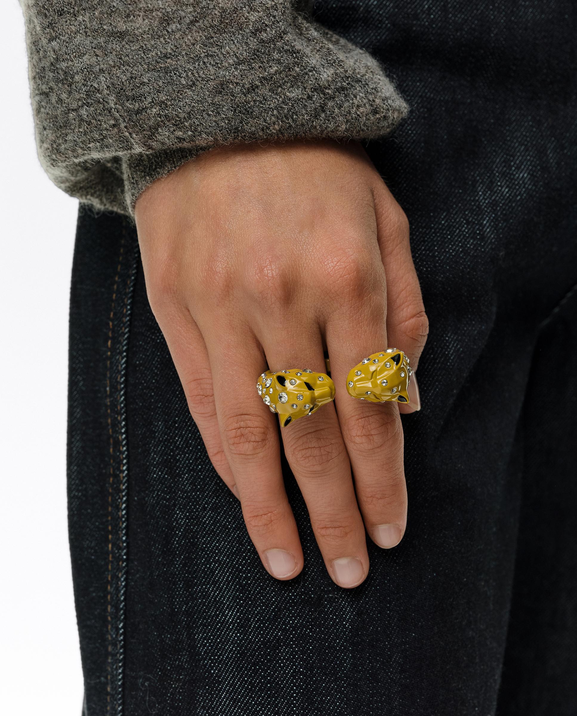 Anillo doble cabezas pantera dorado - Bimba y Lola - Mostaza Mostaza-2