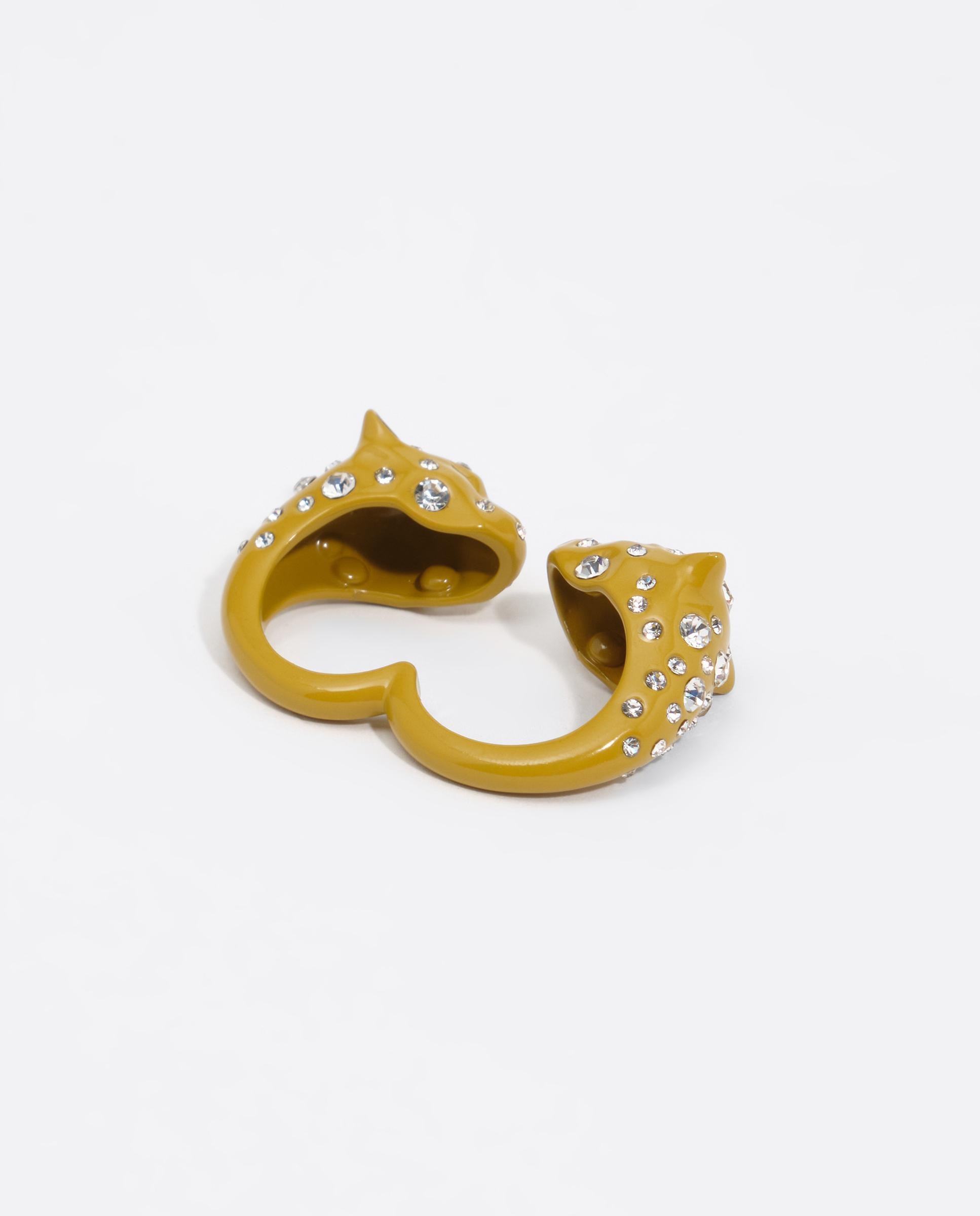 Anillo doble cabezas pantera dorado - Bimba y Lola - Mostaza Mostaza-4