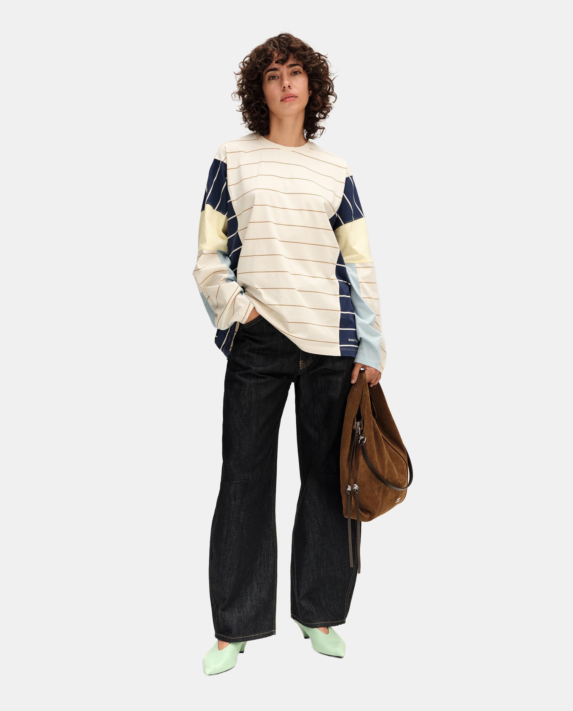 Imagen 1 de Camiseta de mujer oversize multirrayas Marfil