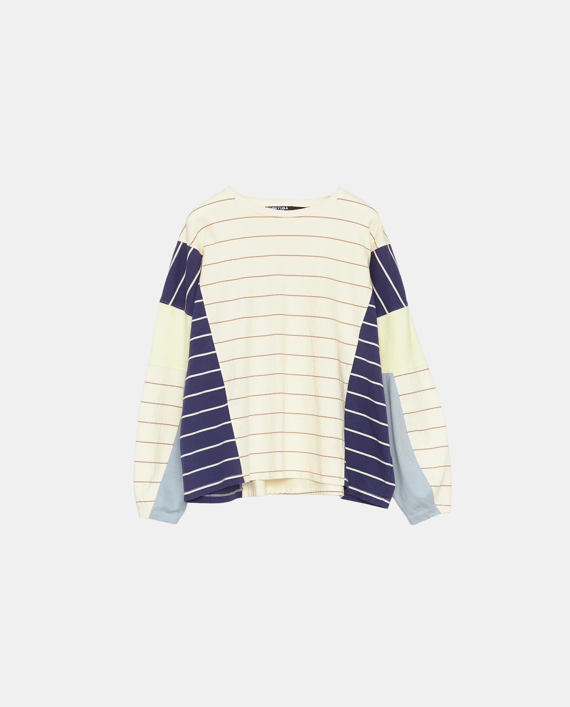 Imagen 5 de Camiseta de mujer oversize multirrayas - Bimba y Lola - Marfil Marfil
