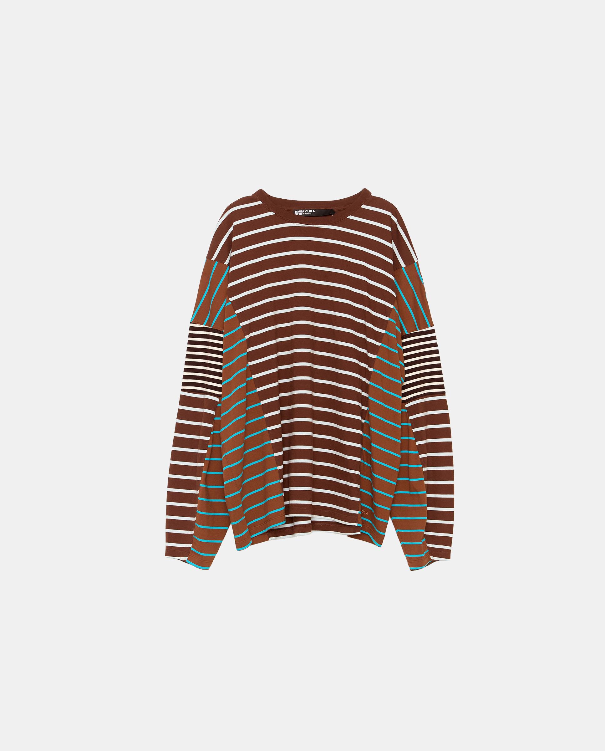 Camiseta de mujer oversize multirrayas - Bimba y Lola - Marrón Marrón-5