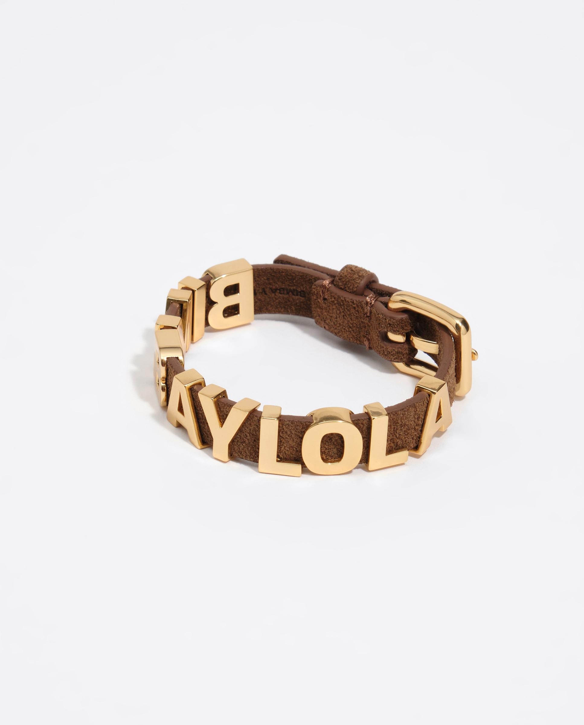 Pulsera logo dorado correa serraje - Bimba y Lola - Marrón Marrón-1