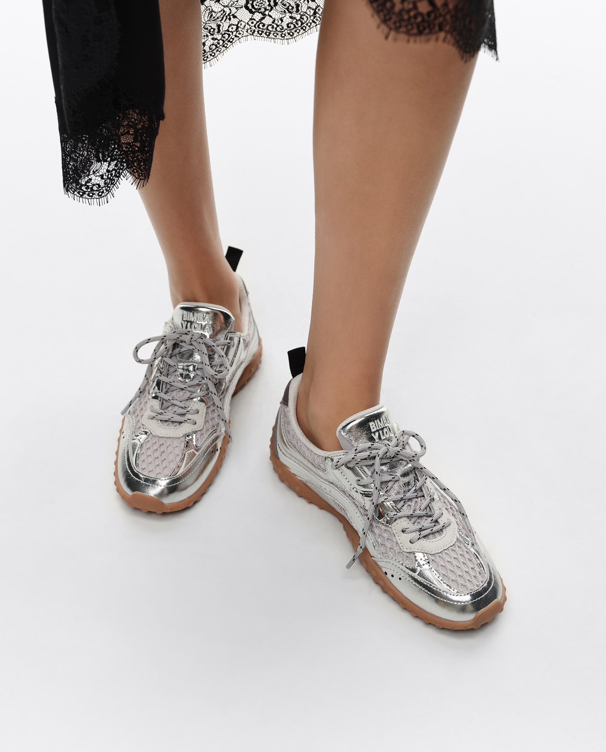 Imagen 3 de Zapatillas deportivas de mujer 13 26 piel y rejilla - Bimba y Lola - Plata Plata