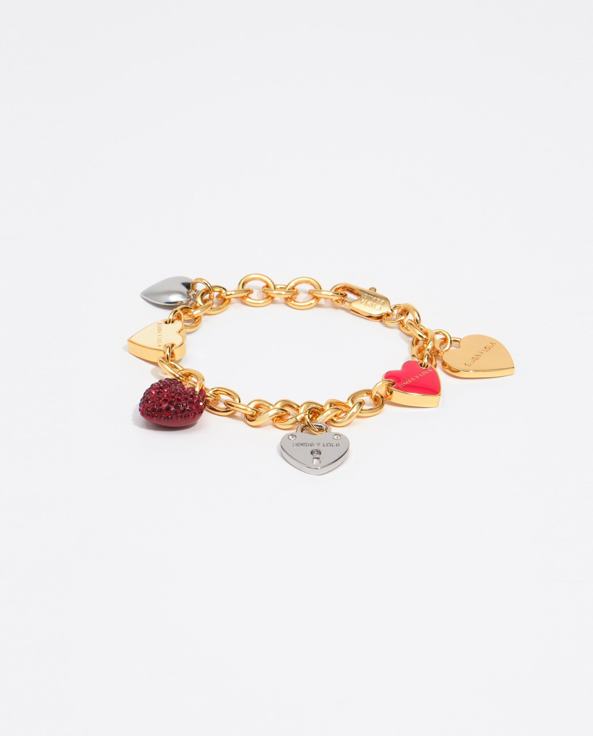 Imagen 0 de Pulseras cadena corazones cristales esmaltados logo Dorado