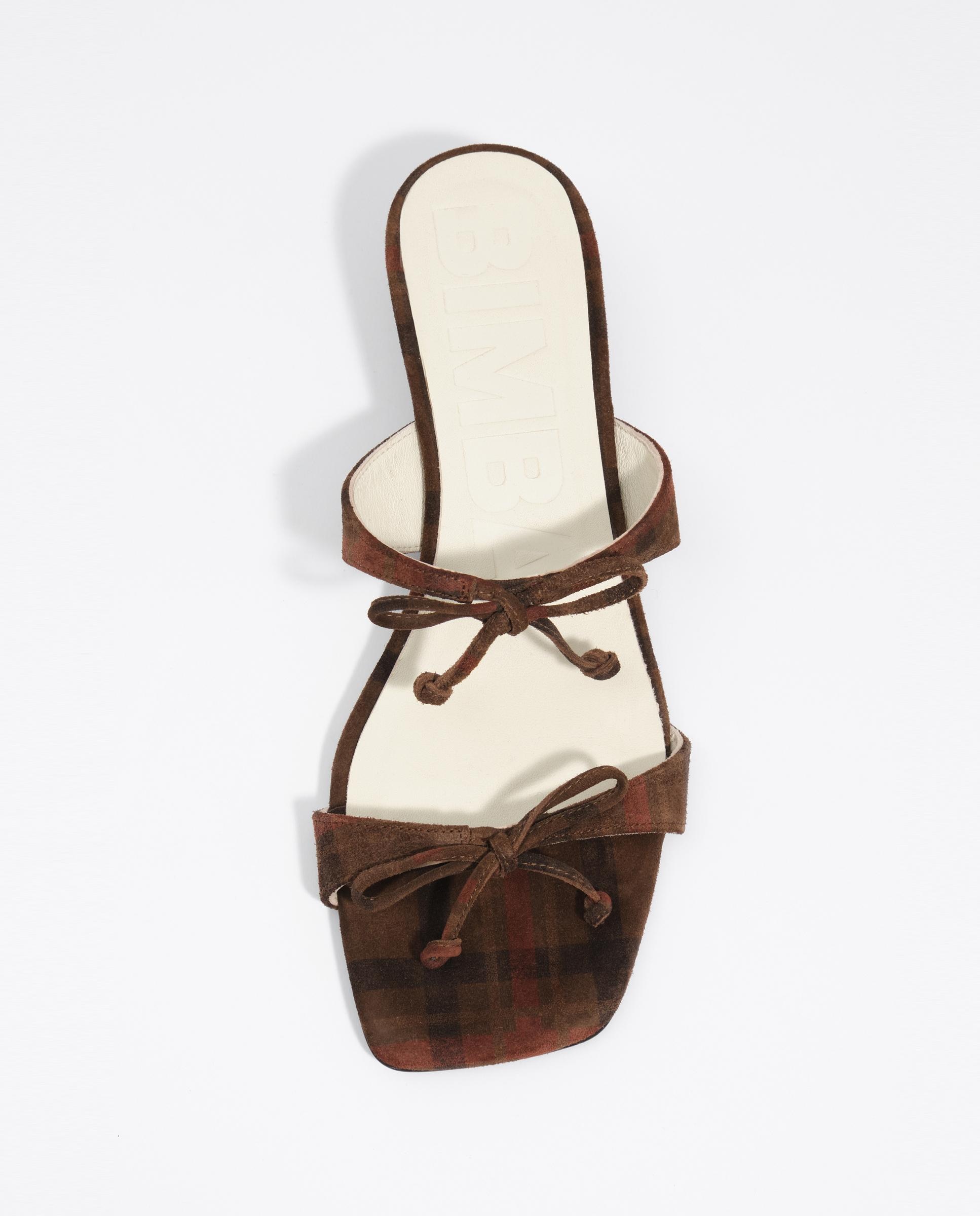 Sandalias de tacón de mujer con lazos serraje print - Bimba y Lola - Marrón Marrón-6