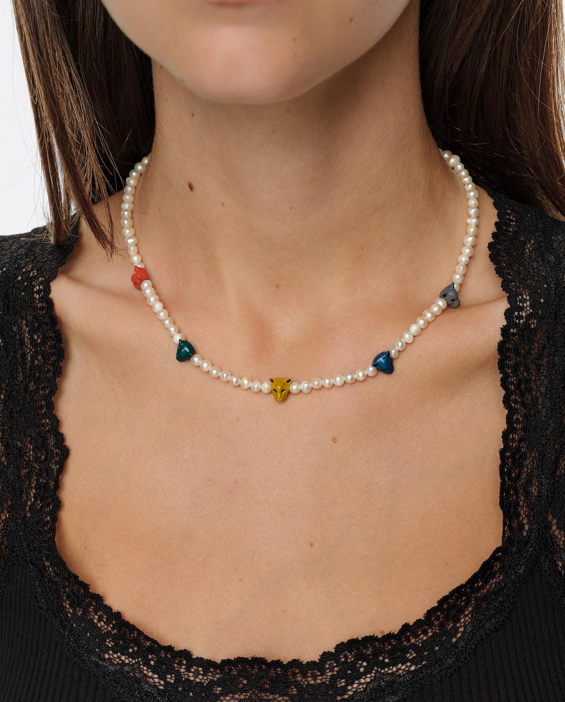 Collar perlas cabezas pantera esmaltadas - Bimba y Lola - Perla Perla-2