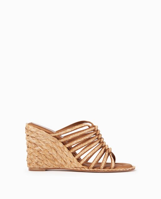 Sandalias de cuña de mujer de rafia en natural
