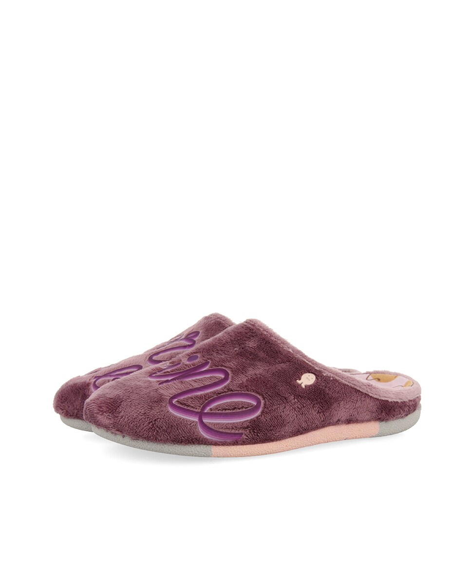 Zapatillas de casa abiertas de mujer tipo babucha con mensaje y