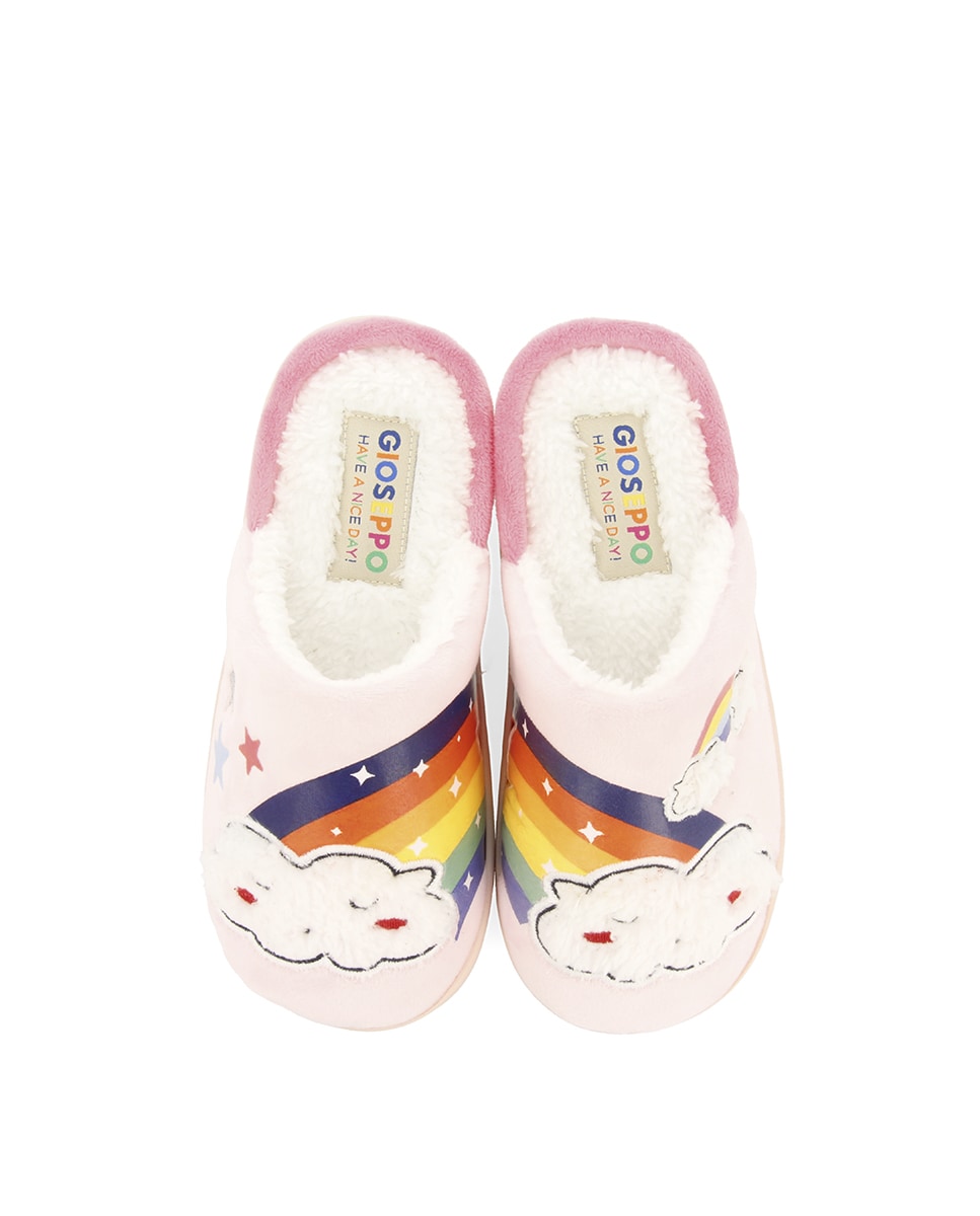 Zapatillas de casa de niña destalonadas y con bordados de nubes y