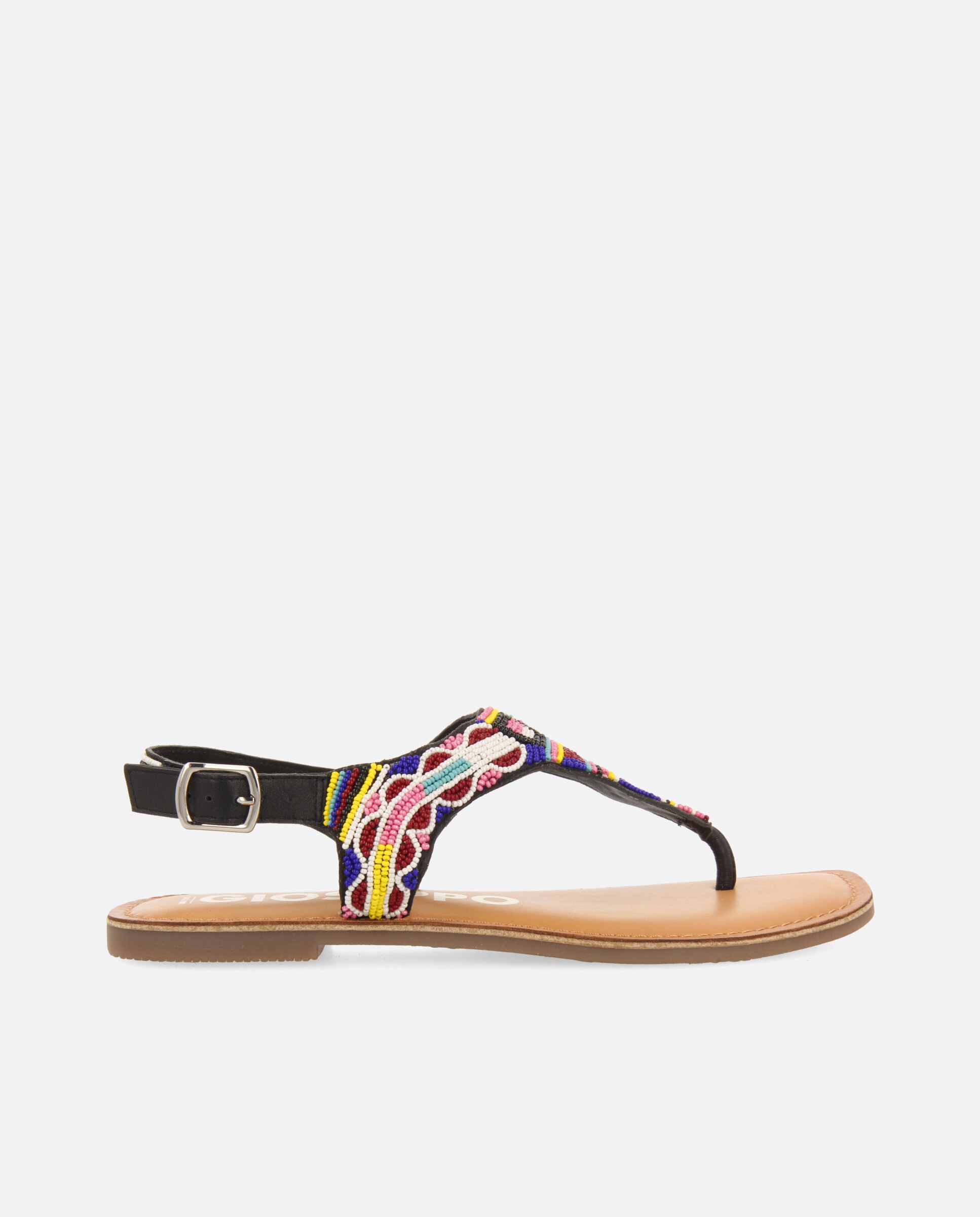 Sandalias planas de mujer de dedo estilo étnico con piedras multicolor