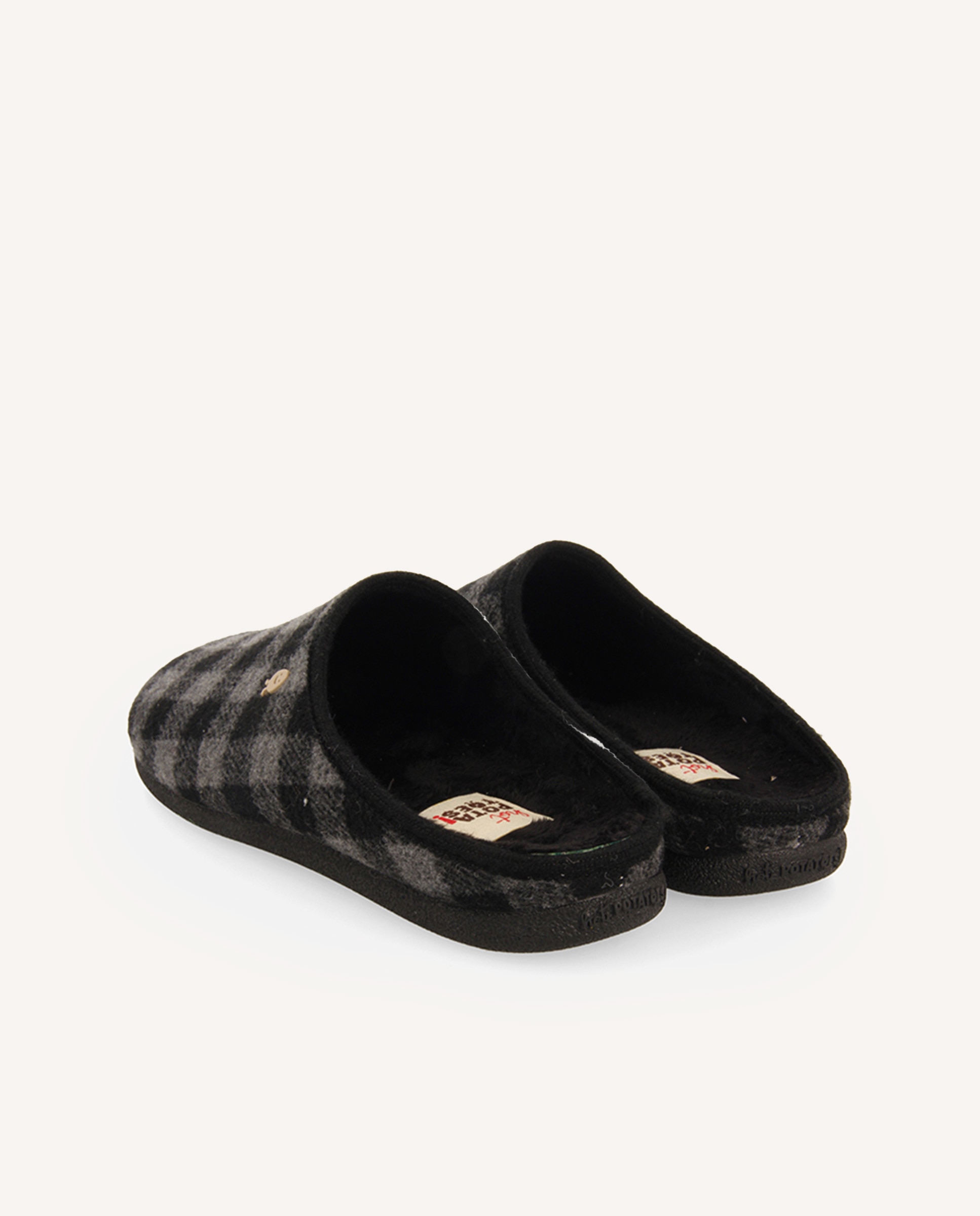 Zapatillas de casa de hombre con cuadros y plantilla extraíble - Hot Potatoes - Gris Gris-2