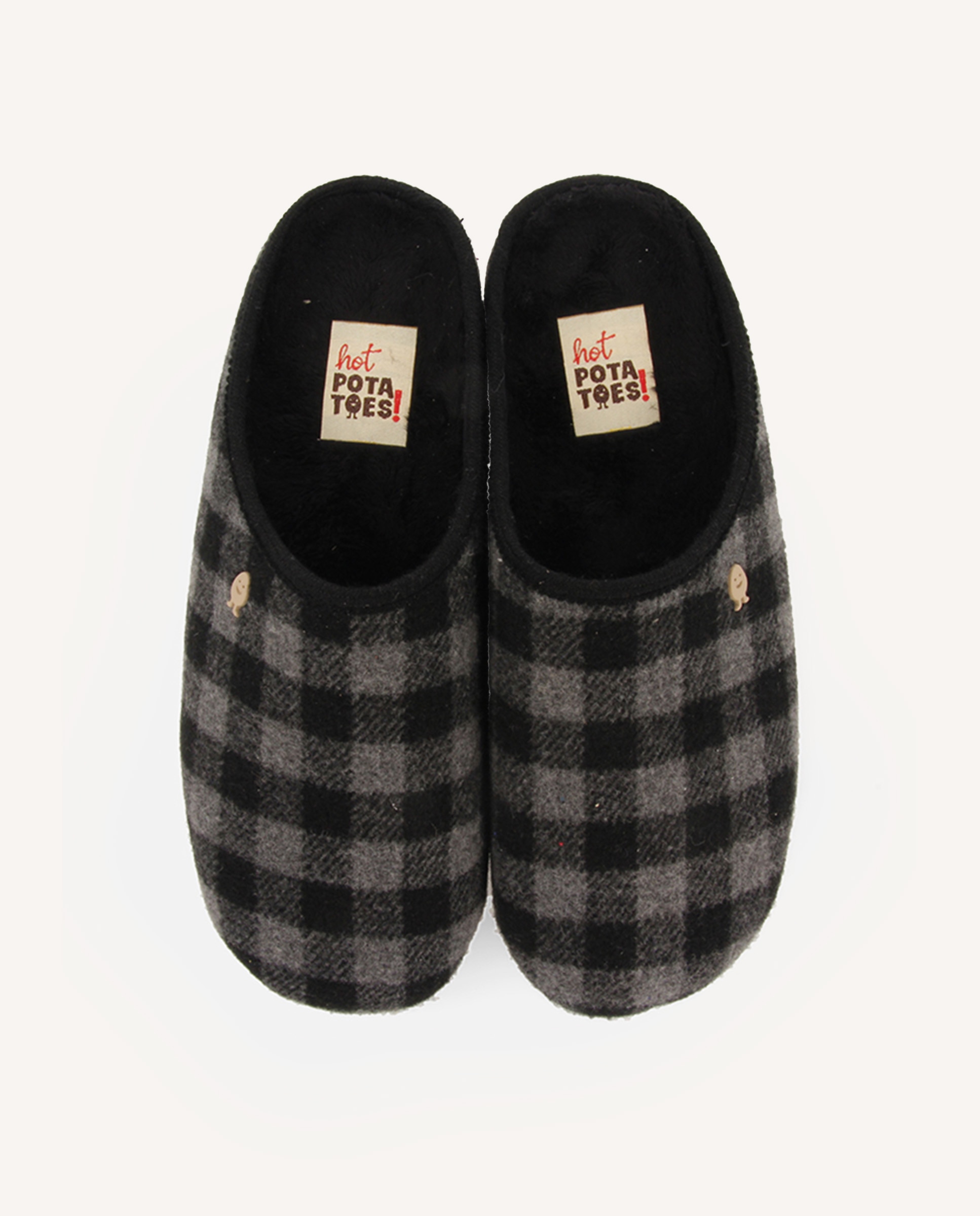 Zapatillas de casa de hombre con cuadros y plantilla extraíble - Hot Potatoes - Gris Gris-4