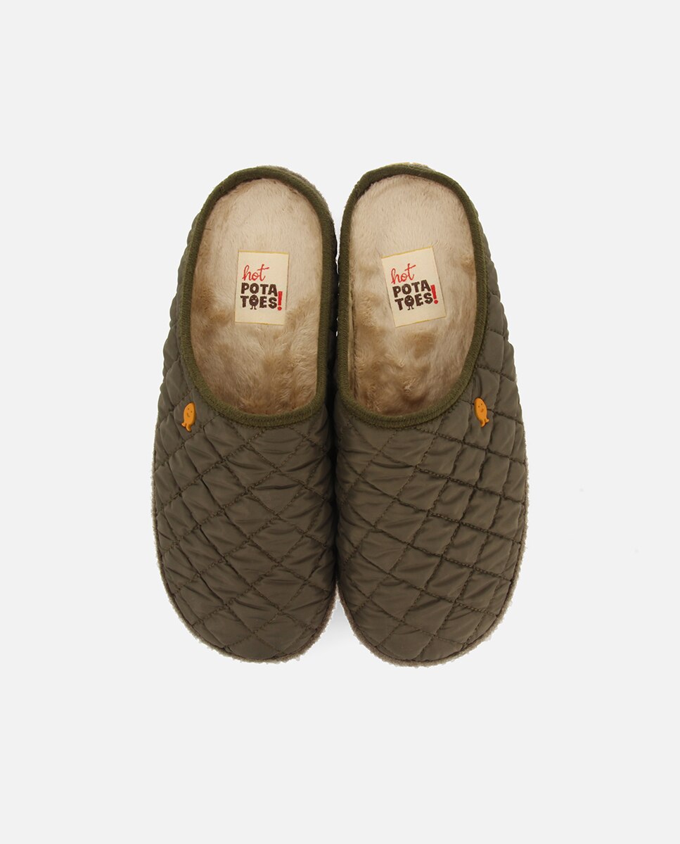 Zapatillas de casa de hombre con suela en contraste y plantilla extraíble - Hot Potatoes - Verde militar Verde militar-4