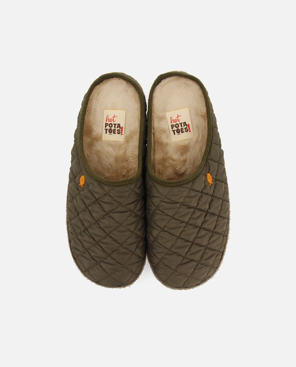 Zapatillas de casa de hombre con suela en contraste y plantilla extraíble - Hot Potatoes - Verde oscuro Verde oscuro-4