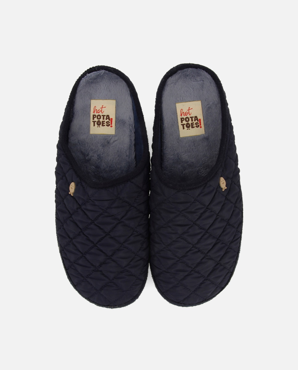 Zapatillas de casa de hombre con suela en contraste y plantilla extraíble - Hot Potatoes - Azul marino Azul marino-4