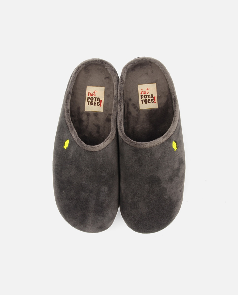 Zapatillas de casa de hombre de pelo con ribete en color en contraste - Hot Potatoes - Gris oscuro Gris oscuro-4