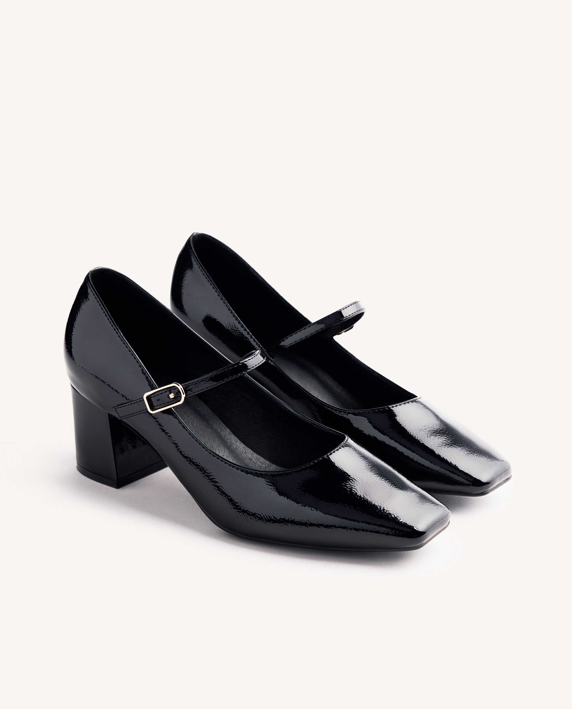 Zapatos de salón de mujer estilo mary-jane con acabado en efecto charol - Negro Negro-3