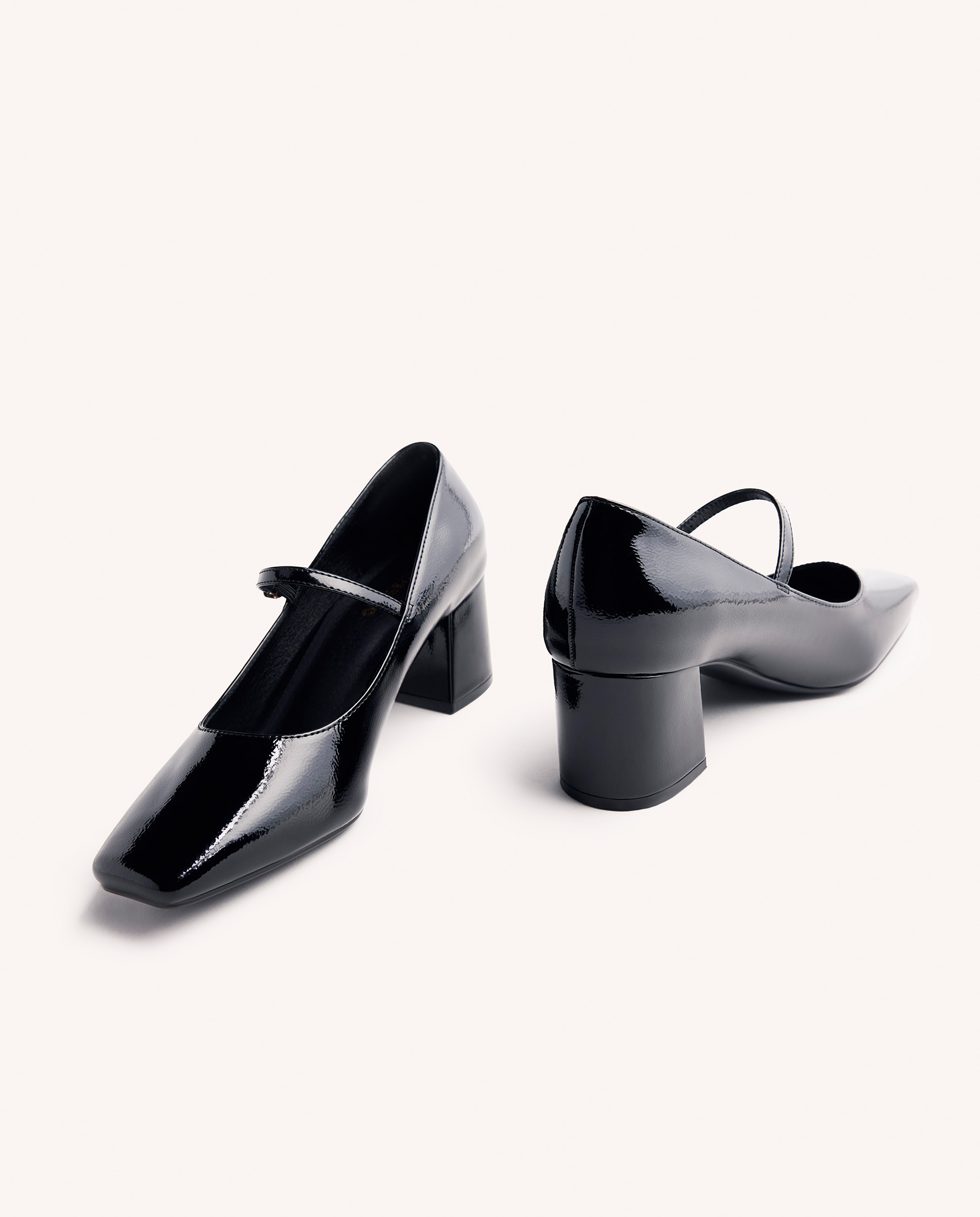 Zapatos de salón de mujer estilo mary-jane con acabado en efecto charol - Negro Negro-6