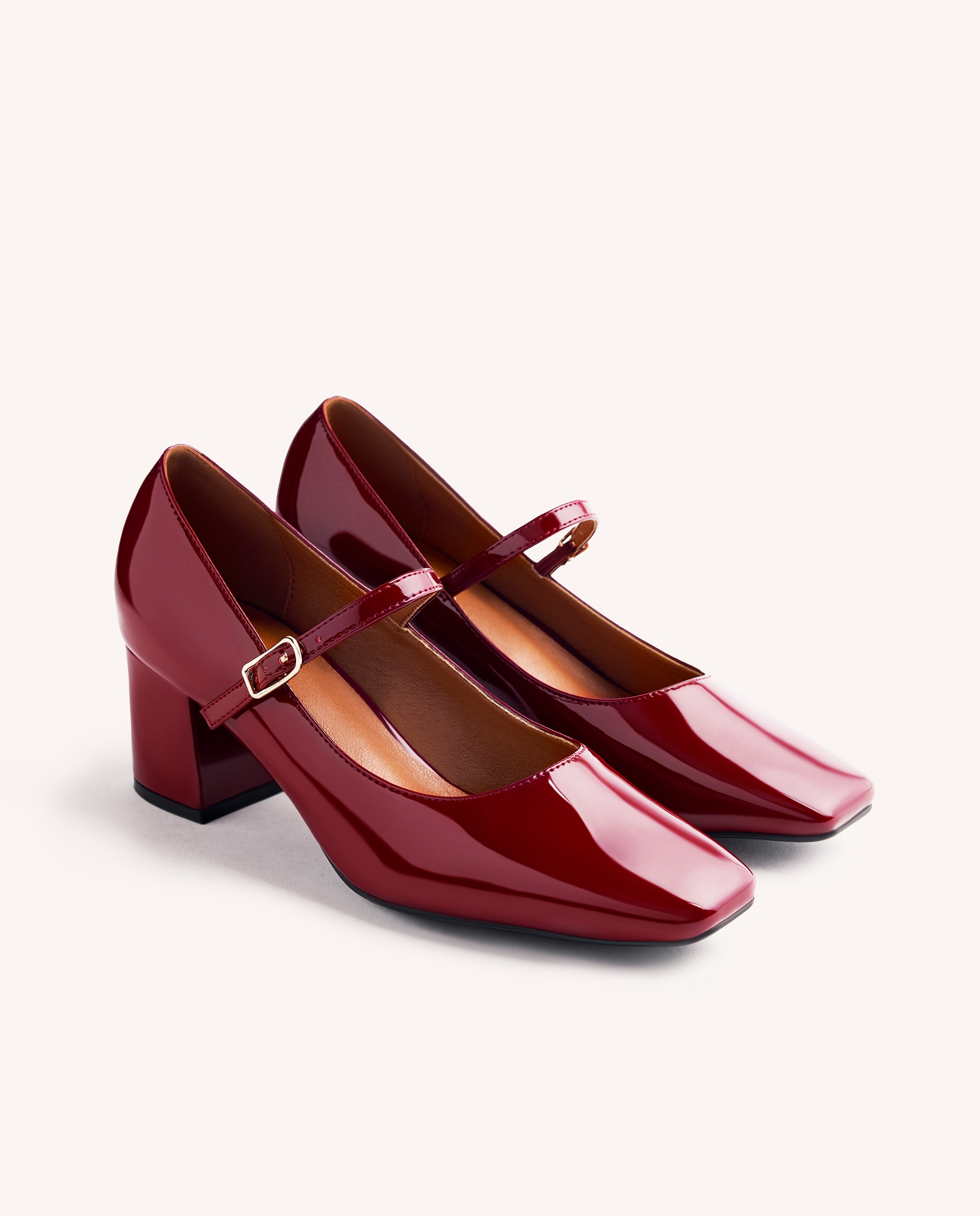 Zapatos de salón de mujer estilo mary-jane con acabado en efecto charol - Burdeos Burdeos-3