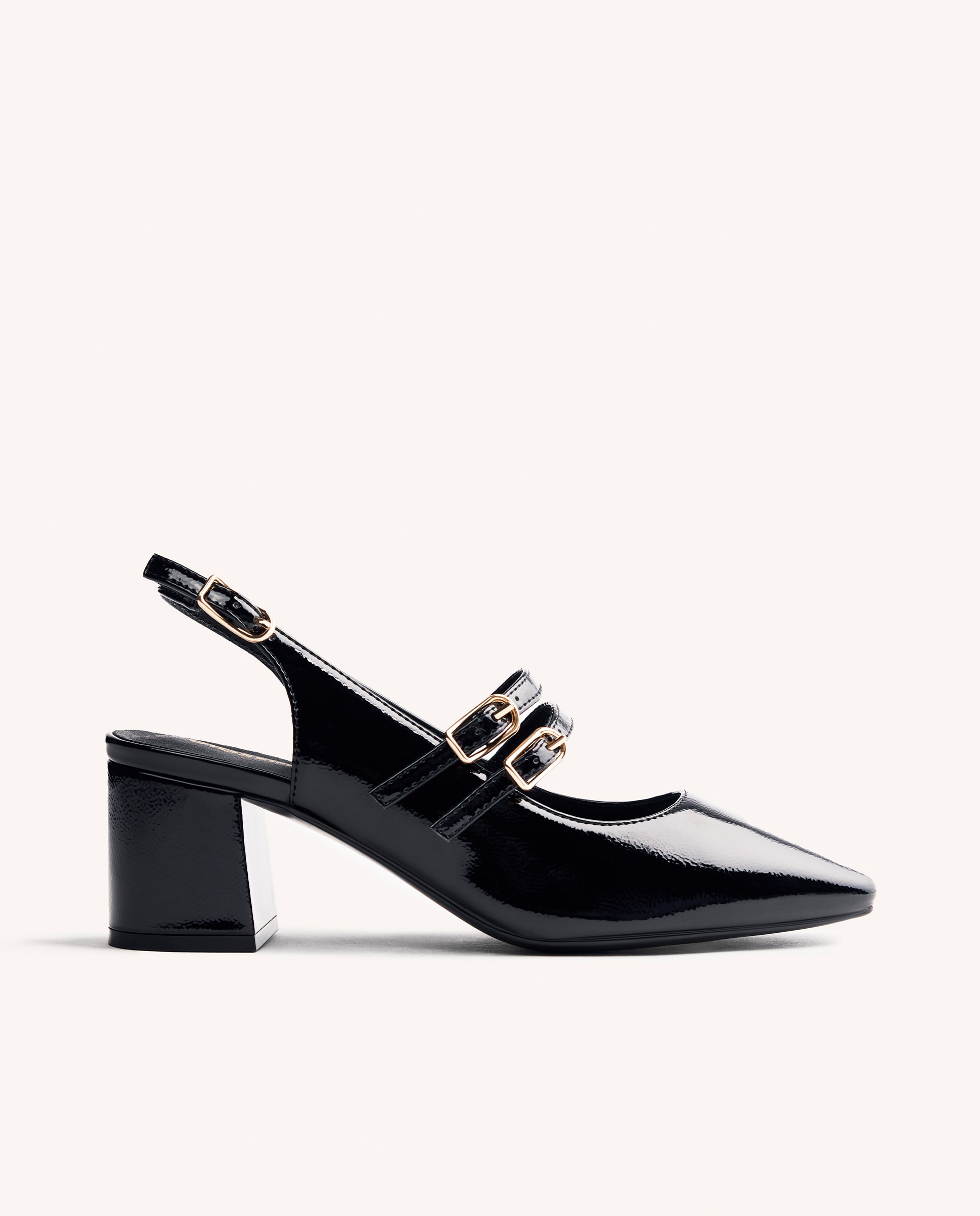 Zapatos de salón de mujer estilo mary-jane destalonados con acabado en efecto charol - Negro Negro-1