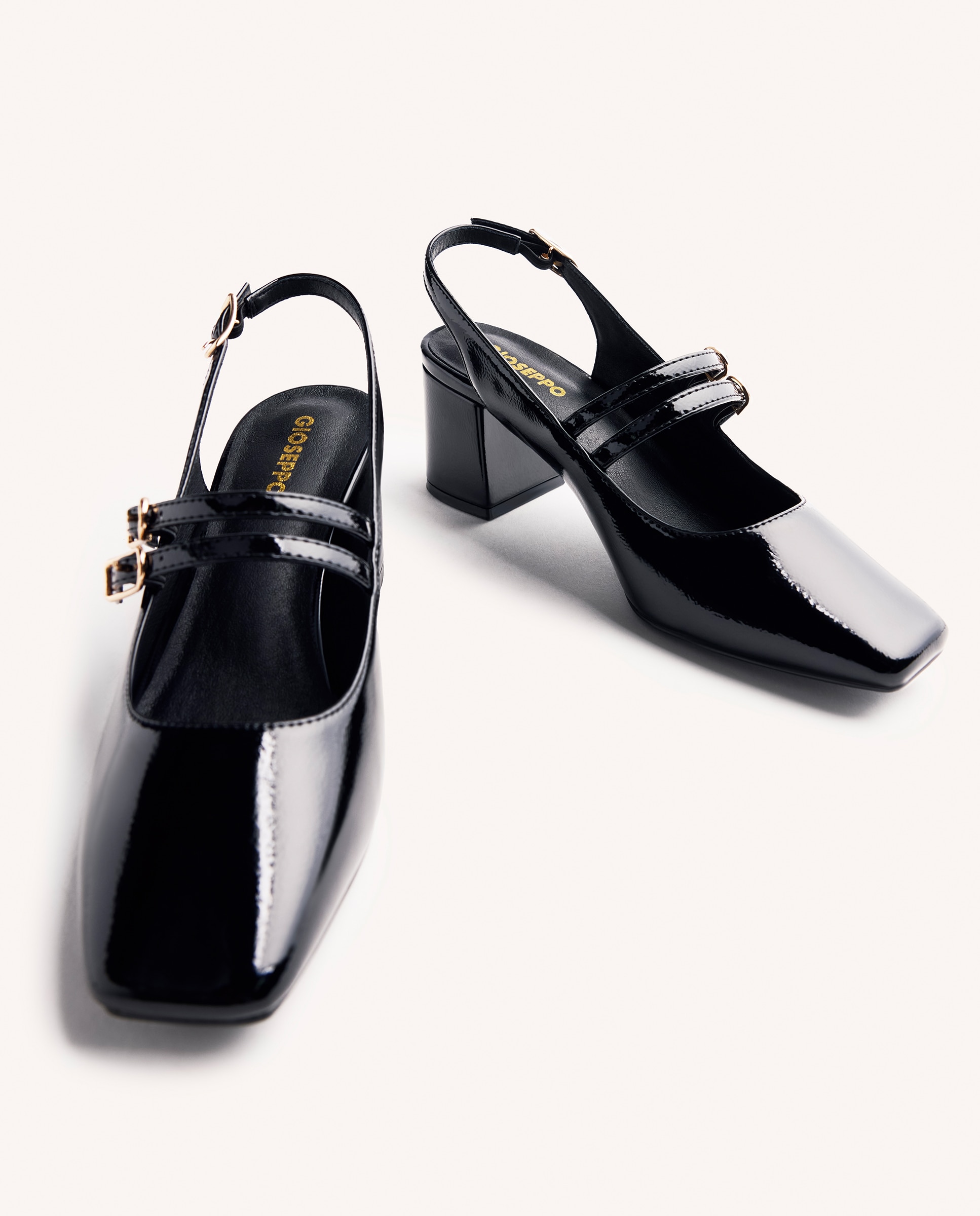 Zapatos de salón de mujer estilo mary-jane destalonados con acabado en efecto charol - Negro Negro-4