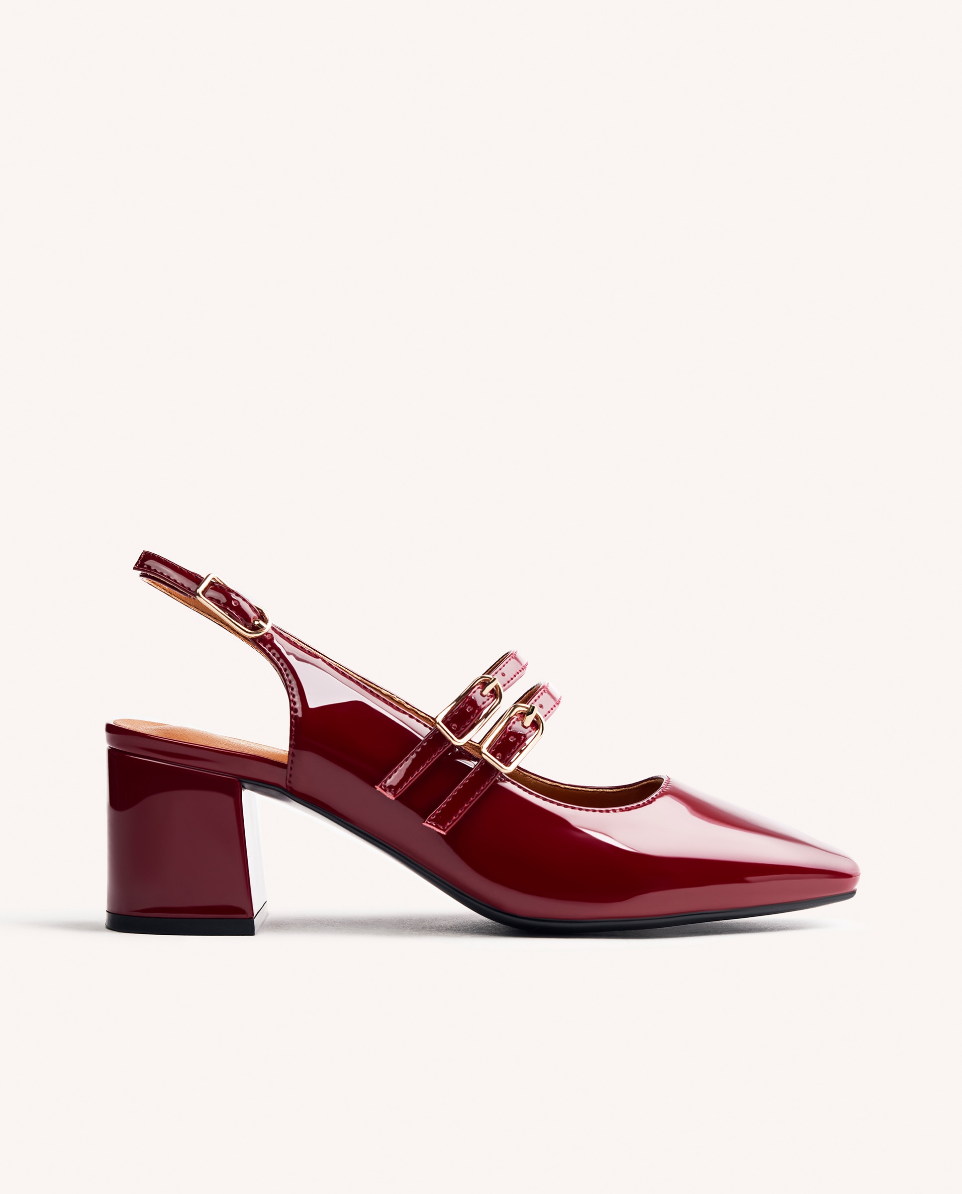 Zapatos de salón de mujer estilo mary-jane destalonados con acabado en efecto charol - Burdeos Burdeos-1