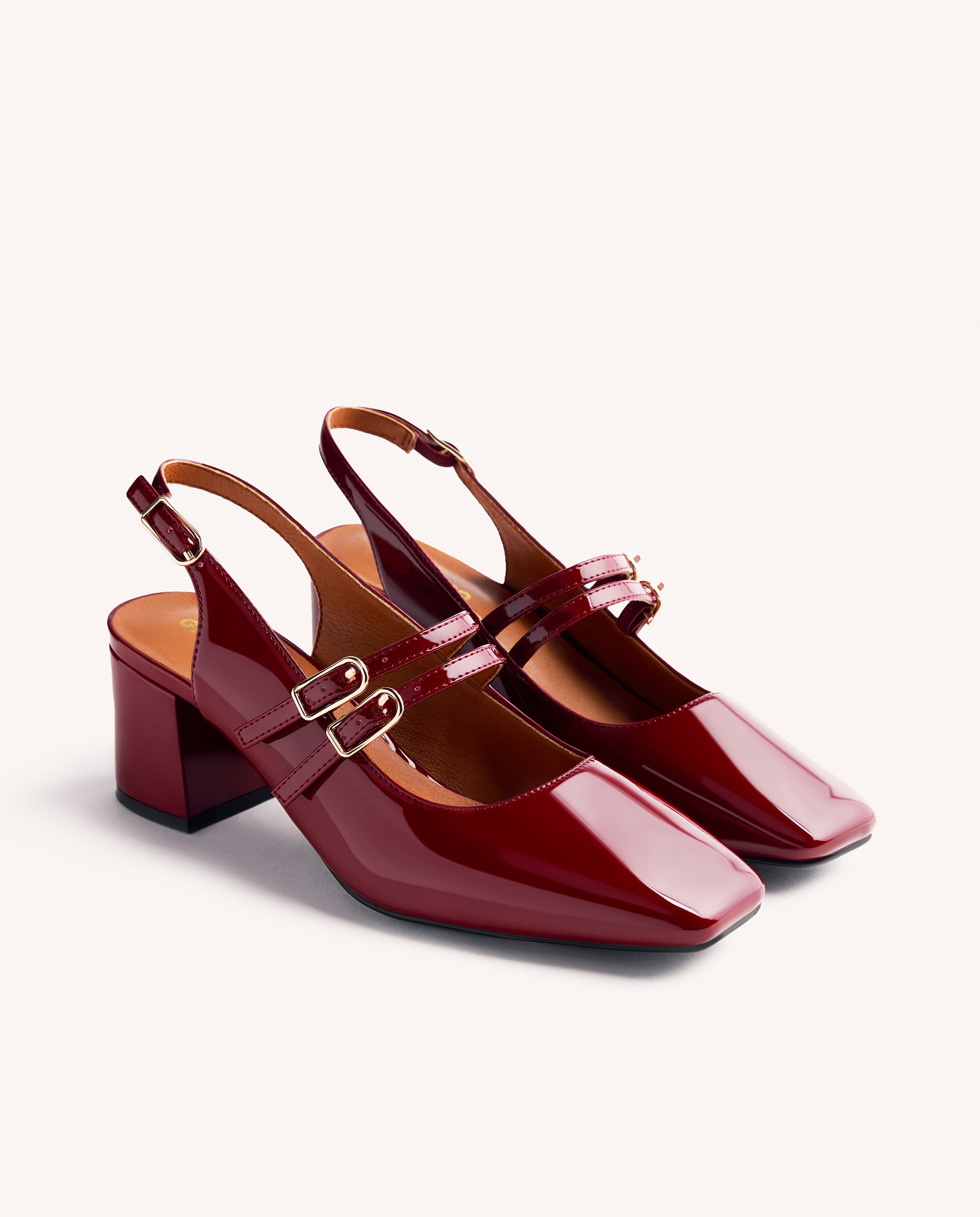 Zapatos de salón de mujer estilo mary-jane destalonados con acabado en efecto charol - Burdeos Burdeos-3