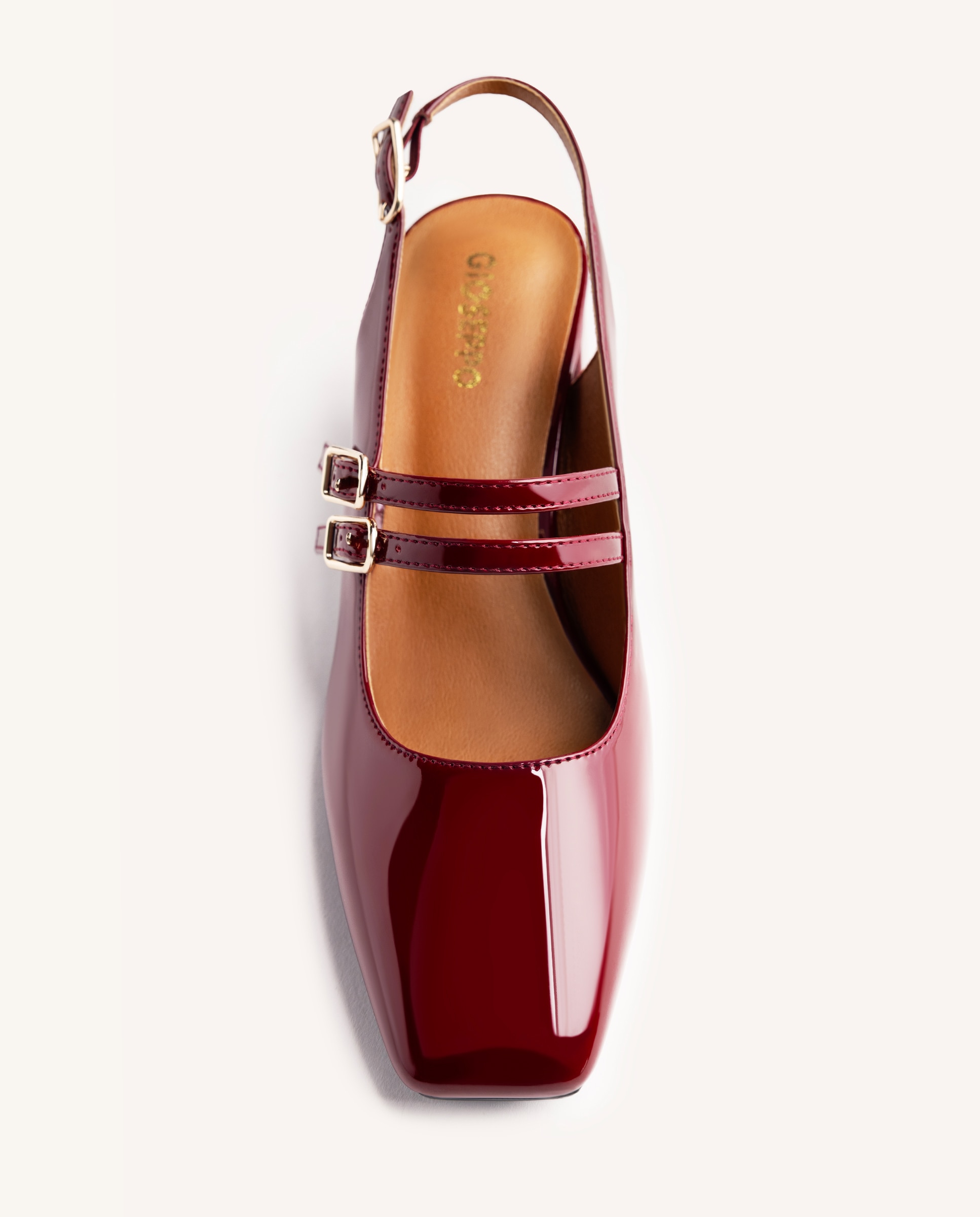 Zapatos de salón de mujer estilo mary-jane destalonados con acabado en efecto charol - Burdeos Burdeos-2