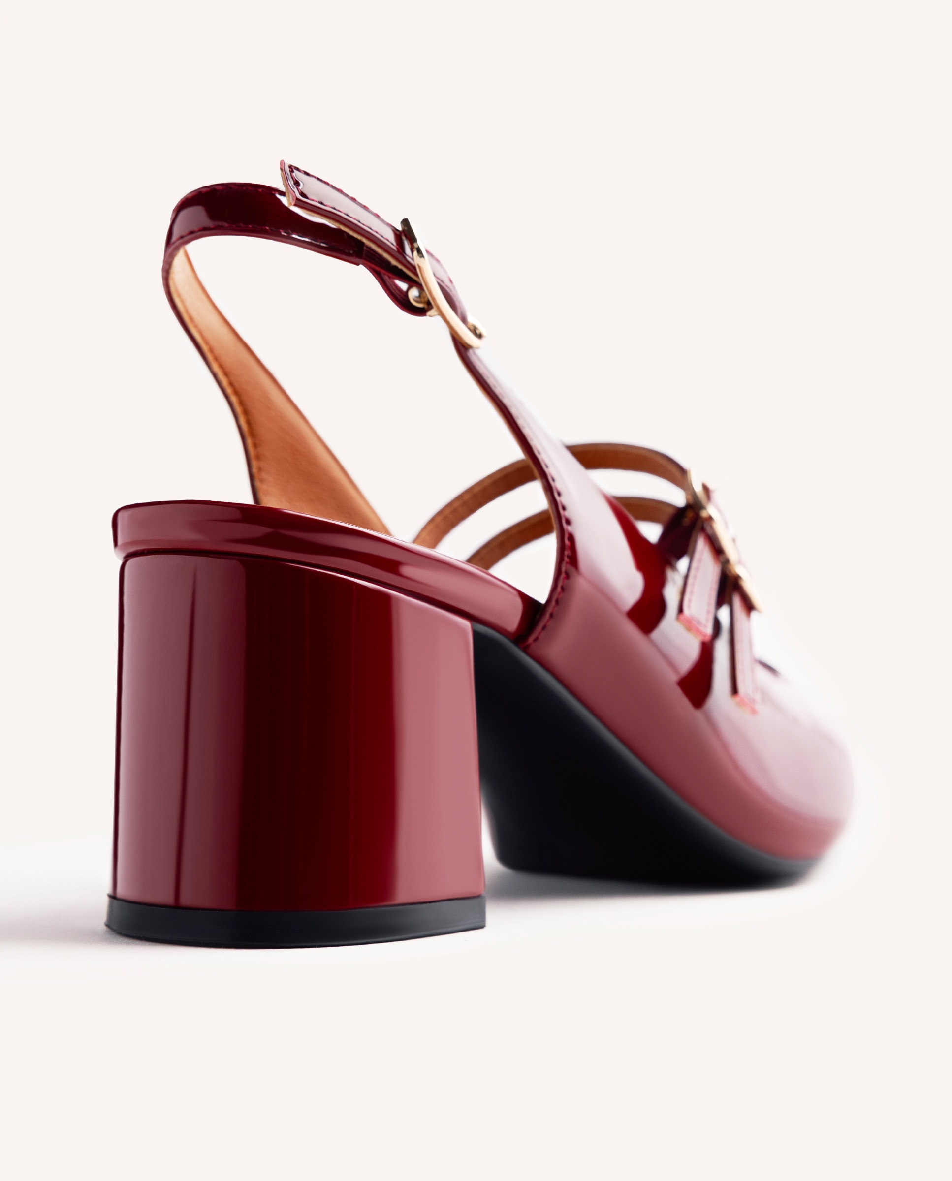 Zapatos de salón de mujer estilo mary-jane destalonados con acabado en efecto charol - Burdeos Burdeos-6