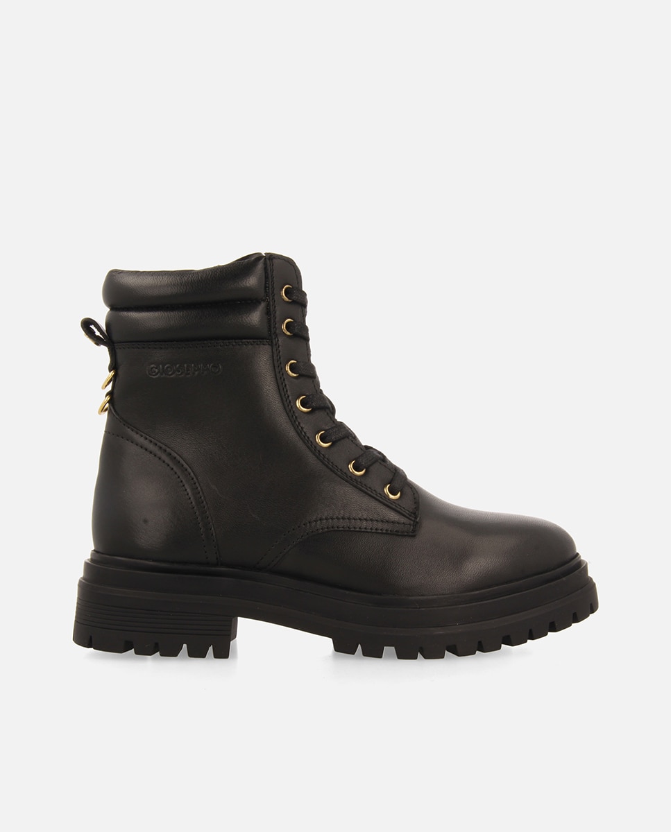 Imagen 0 de Botas militares de mujer de piel con suela gruesa tipo track Negro