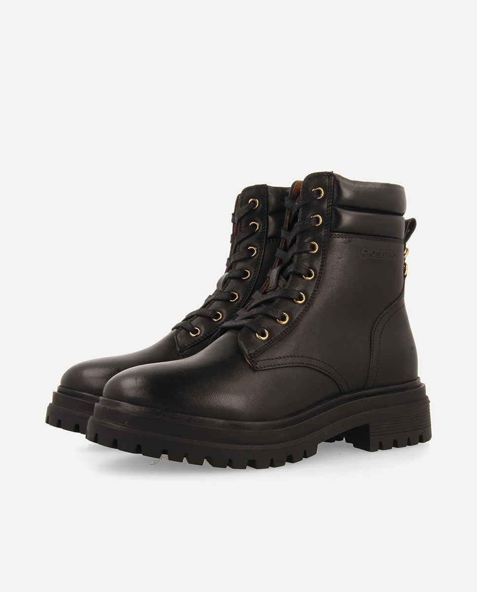 Botas militares de mujer de piel con suela gruesa tipo track - Negro Negro-4