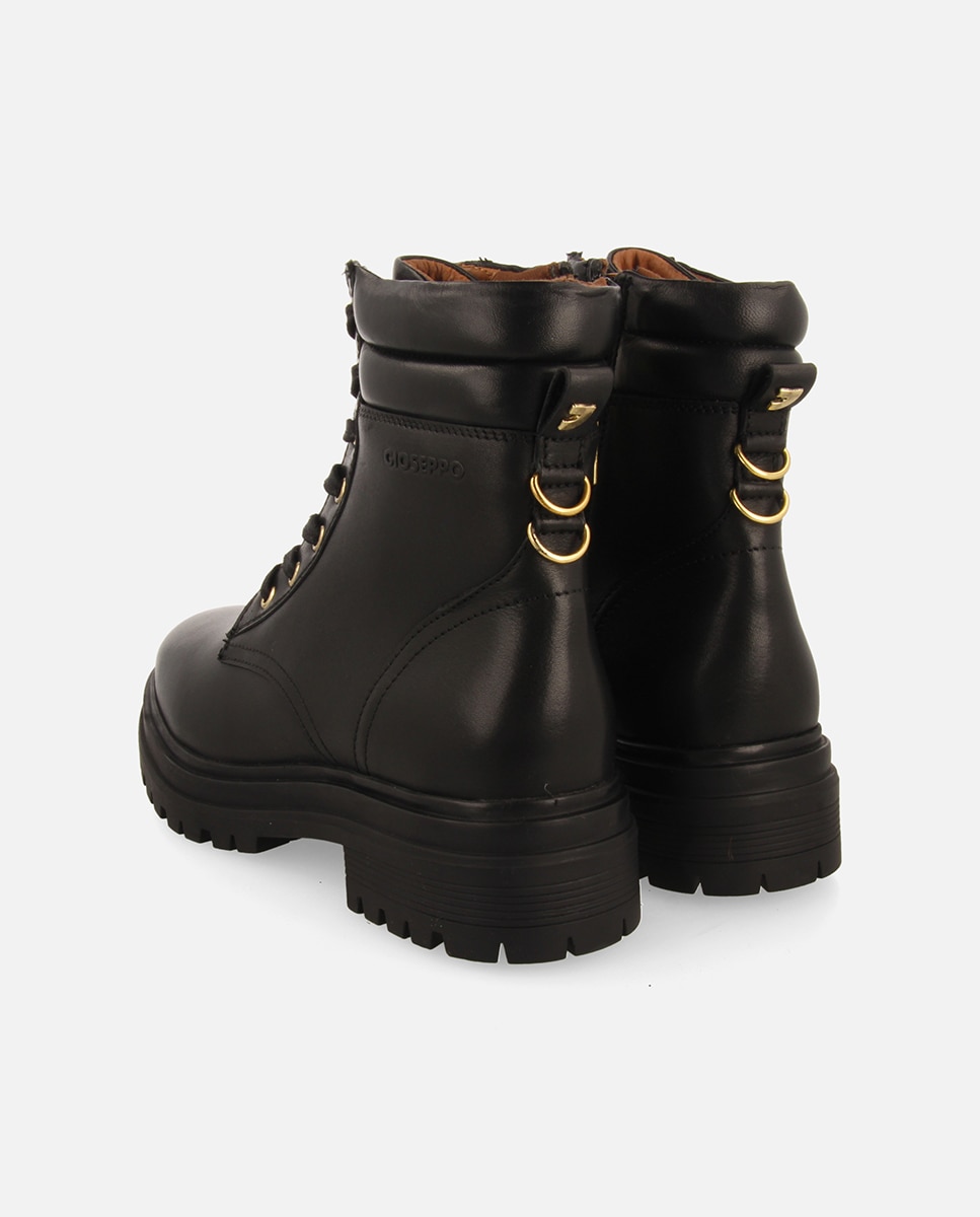 Botas militares de mujer de piel con suela gruesa tipo track - Negro Negro-3