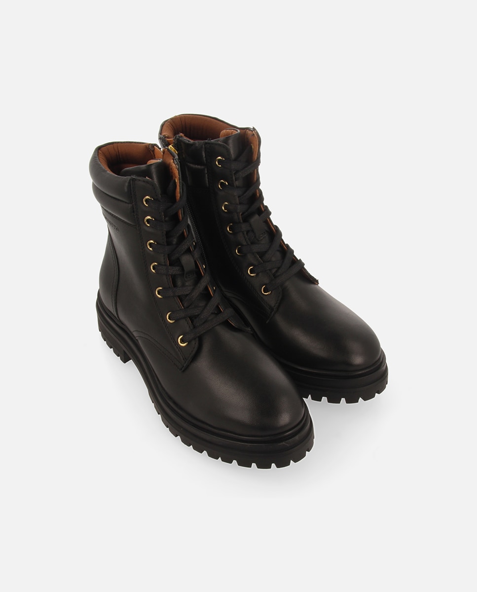 Botas militares de mujer de piel con suela gruesa tipo track - Negro Negro-5