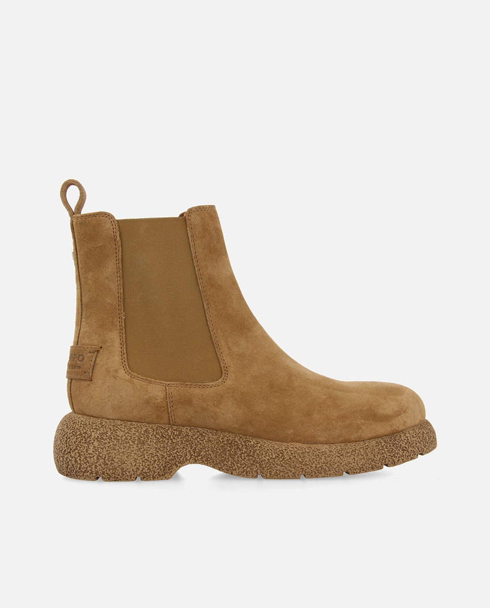 Botas de pelo de mujer de piel serraje estilo chelsea - Topo Topo-1