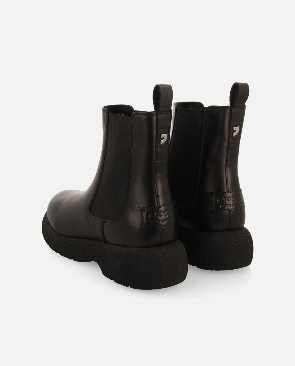 Botas de pelo de mujer estilo chelsea de piel con elásticos laterales - Negro Negro-3