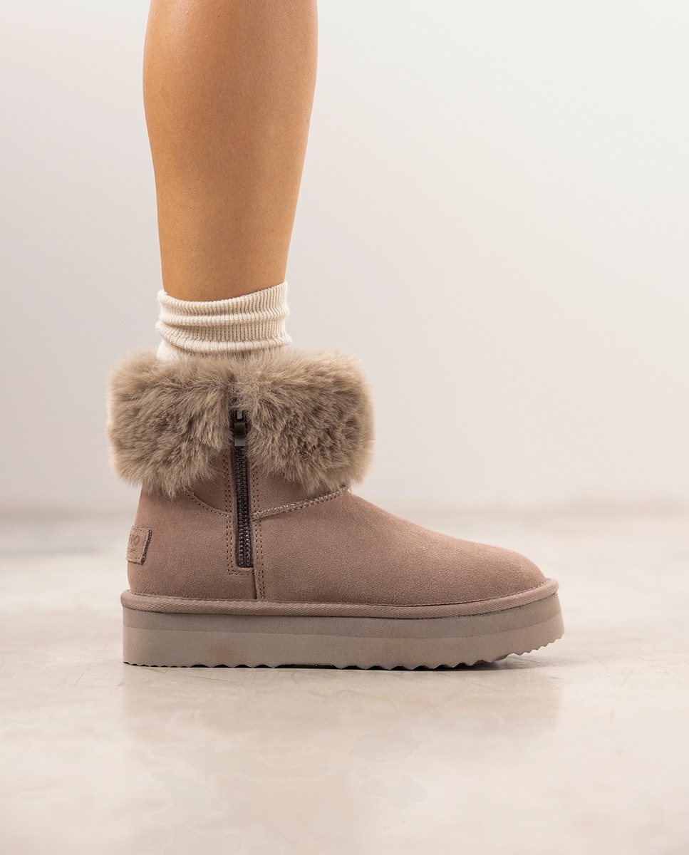 Imagen 2 de Botas de pelo de mujer estilo australianas de piel con cremallera - Topo Topo