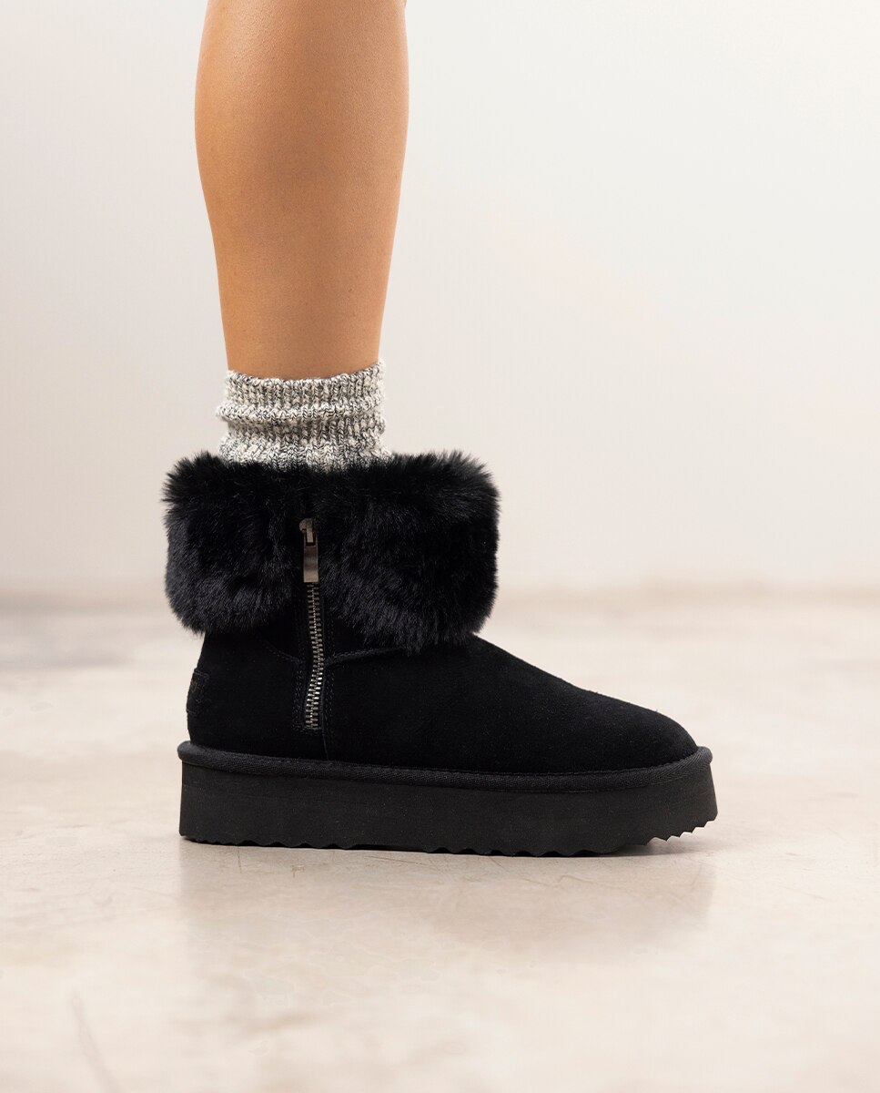 Imagen 2 de Botas de pelo de mujer estilo australianas de piel con cremallera - Negro Negro
