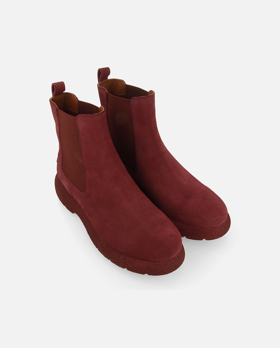 Botas de pelo de mujer de piel serraje estilo chelsea - Violeta Violeta-5
